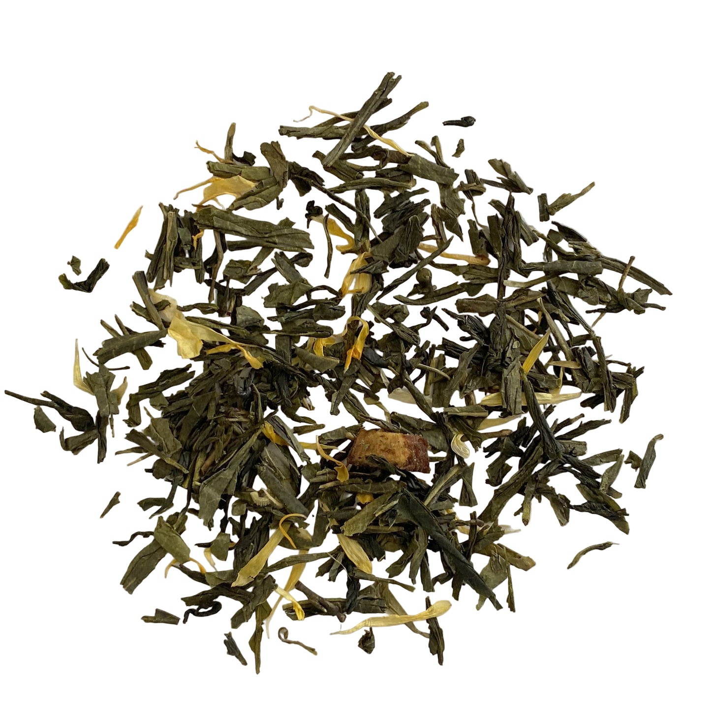 China Green tea with marigold petals and peach pieces with peach flavor