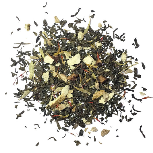 Zingy Tang - Organic/Fair Trade Green tea with ginger, orange and peach - Silver Tips Tea's Organic Loose Leaf Tea