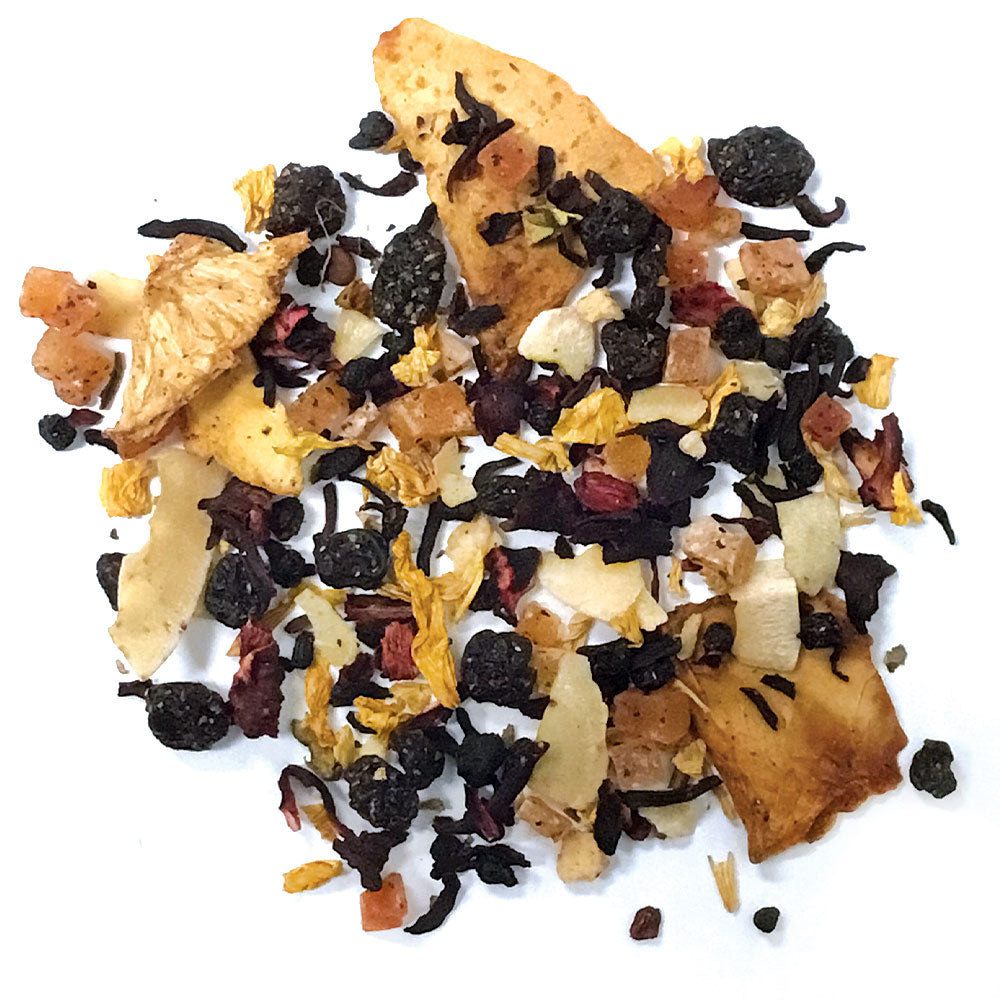 Mango Flip - papaya, hibiscus, currants, pineapple, berries, coconut, yogurt, mango essence - Silver Tips Tea's Loose Leaf Tea