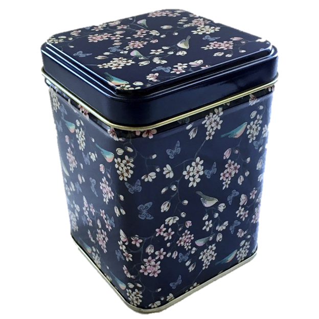 BLUE CANISTER WITH FLORAL PATTERN