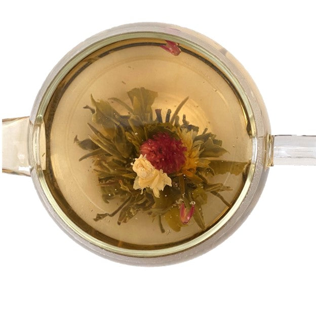 Jasmine flowering tea with pink and white flowers