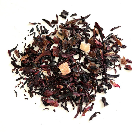 Fruit Tisane with Pineapple, apricot, peach, papaya, cranberry and hibiscus, with mango, passionfruit and peach flavorings. 