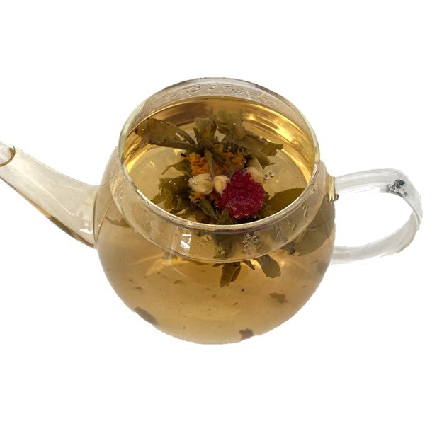 Green display tea with Jasmine and strands of flowers