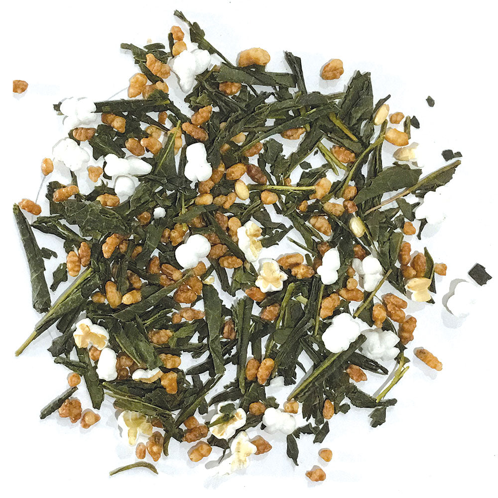 Genmaicha - blend of bancha, popped corn and toasted, hulled rice kernals - Silver Tips Tea's Loose Leaf Tea