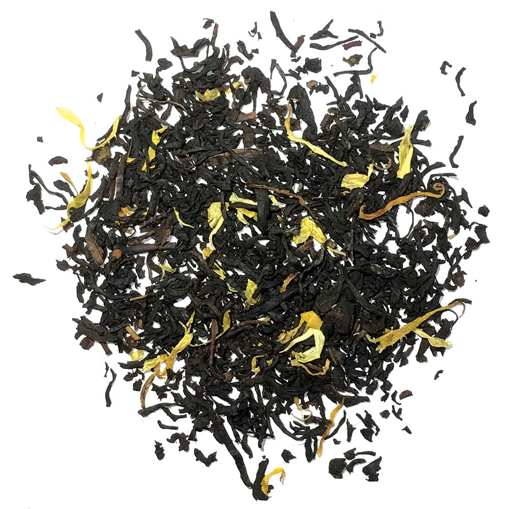 Organic black tea with peach flavoring & flowers