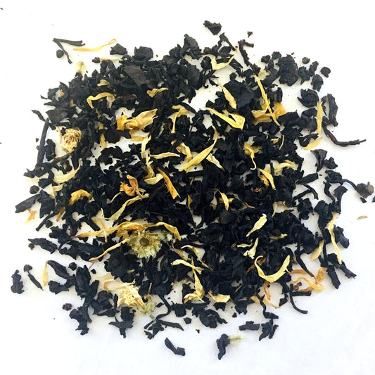 BLACK TEA WITH FLAVORING AND YELLOW FLOWERS
