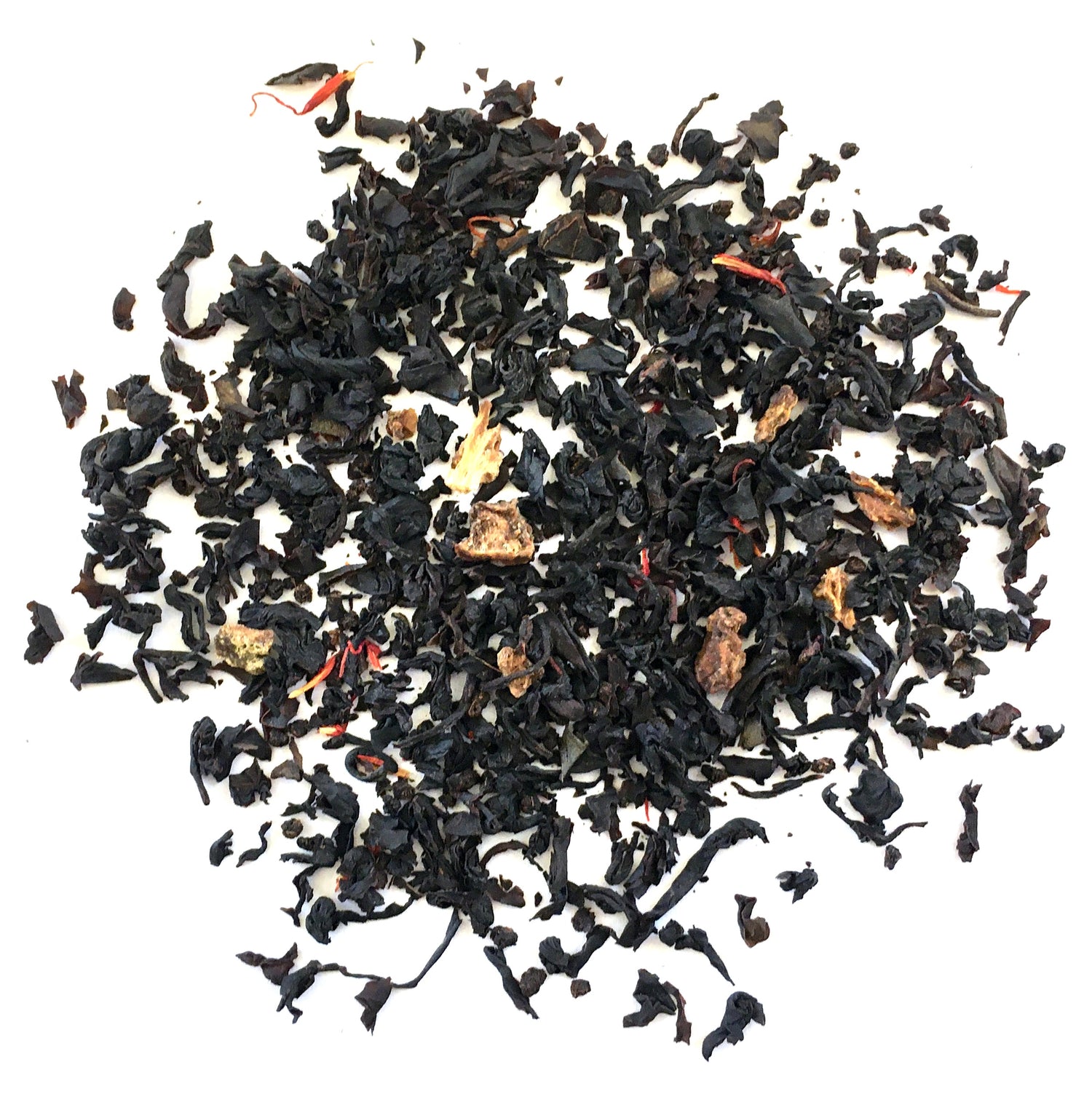 BLACK TEA WITH CHERRIES, LEMON PEEL AND SAFFLOWERS AND FLAVORING.