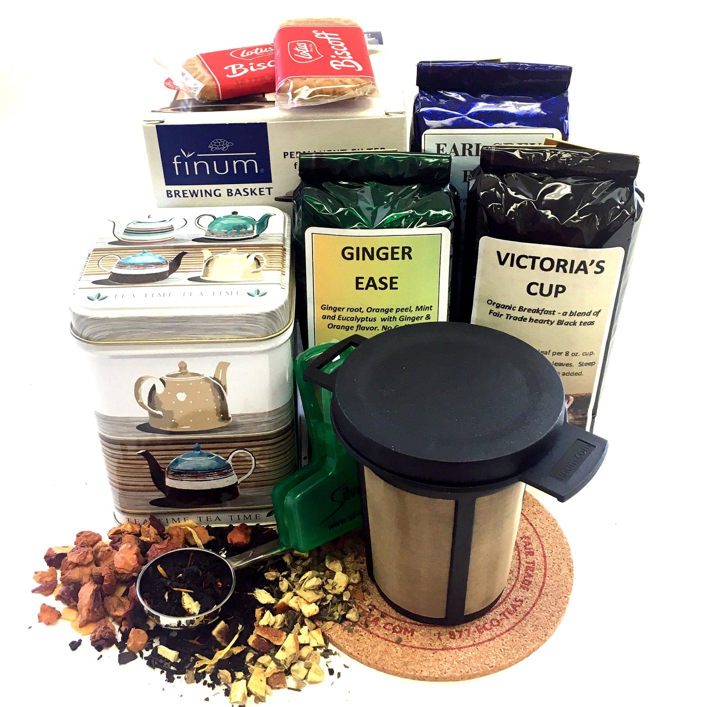 GIFT BOX WITH 3 TEAS, SCOOP, CANISTER, CLIP, COASTER AND TREAT