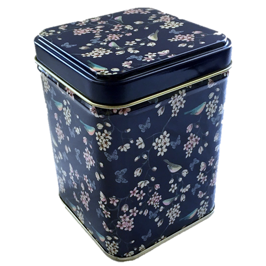 BLUE CANISTER WITH FLORAL PATTERN