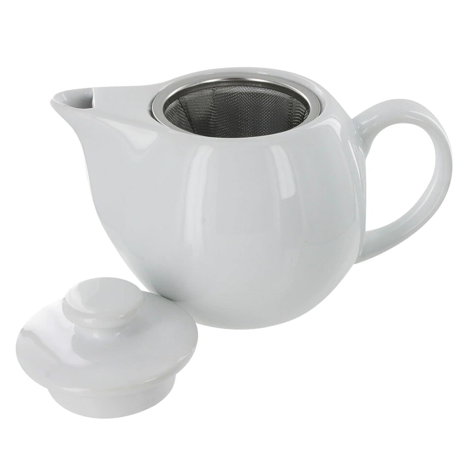 White 14 oz. Teapot with Infuser Basket and Lid