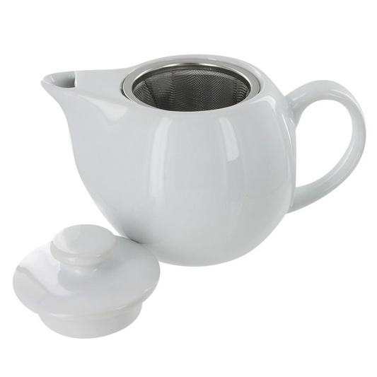 White 14 oz. Teapot with Infuser Basket and Lid